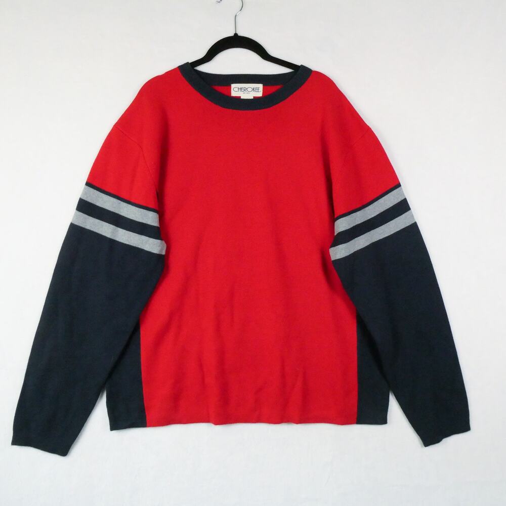 Vintage 90s Cherokee Striped Sweater Size XL Red Blue Grey Skater Y2K